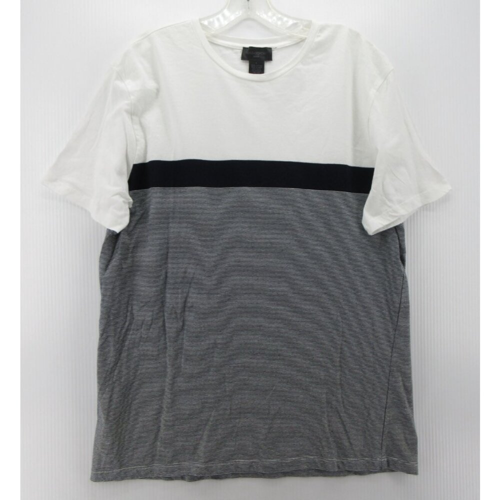 Magaschoni Shirt Large White Pullover T Tee Colorblock Striped Crewneck